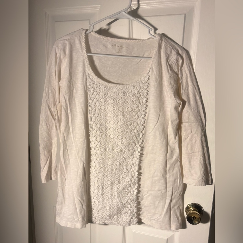 Eddie Bauer Elegant Cream Lace Detail Women's Top